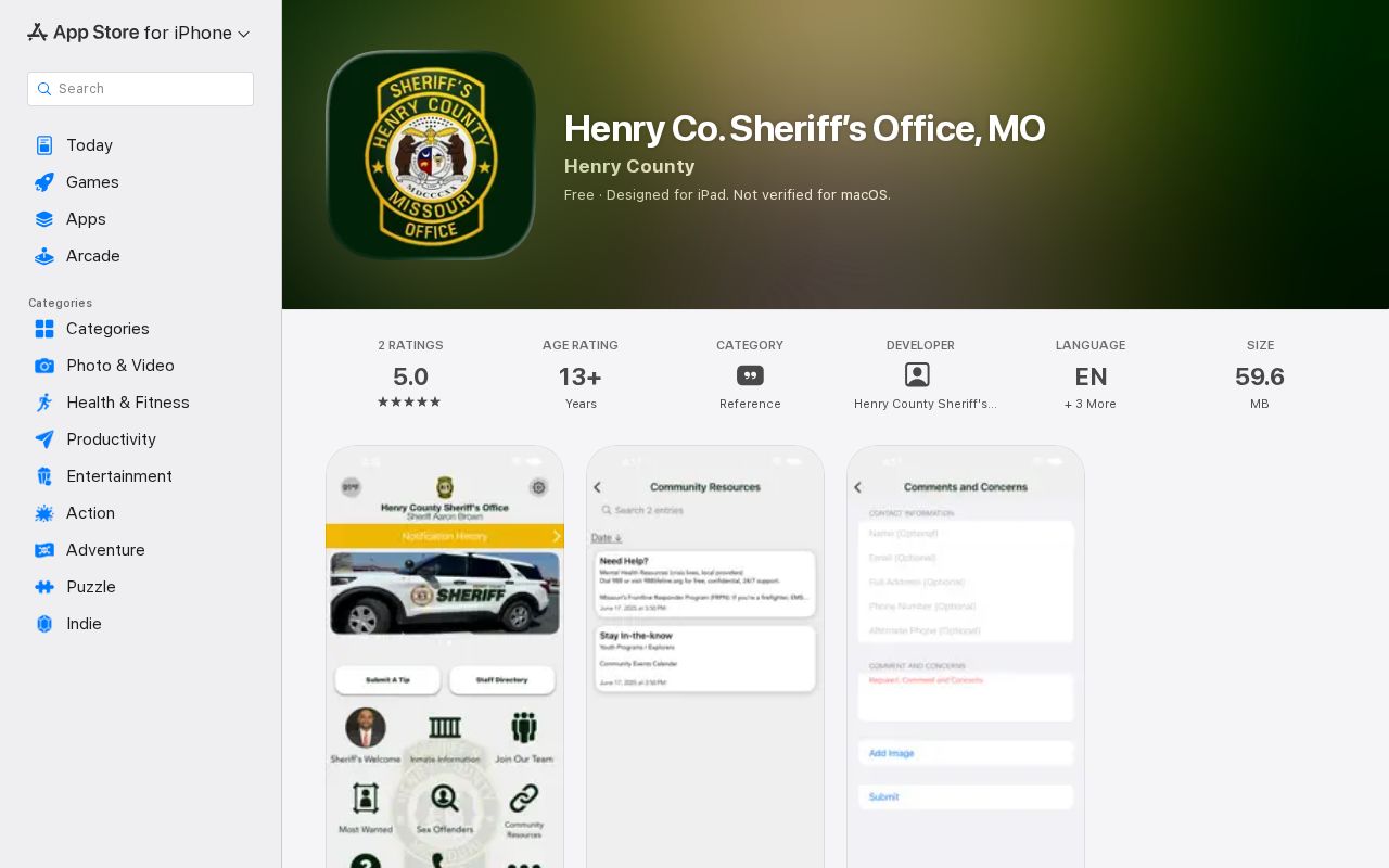 Official Henry County Sheriff app used for current inmate photo access