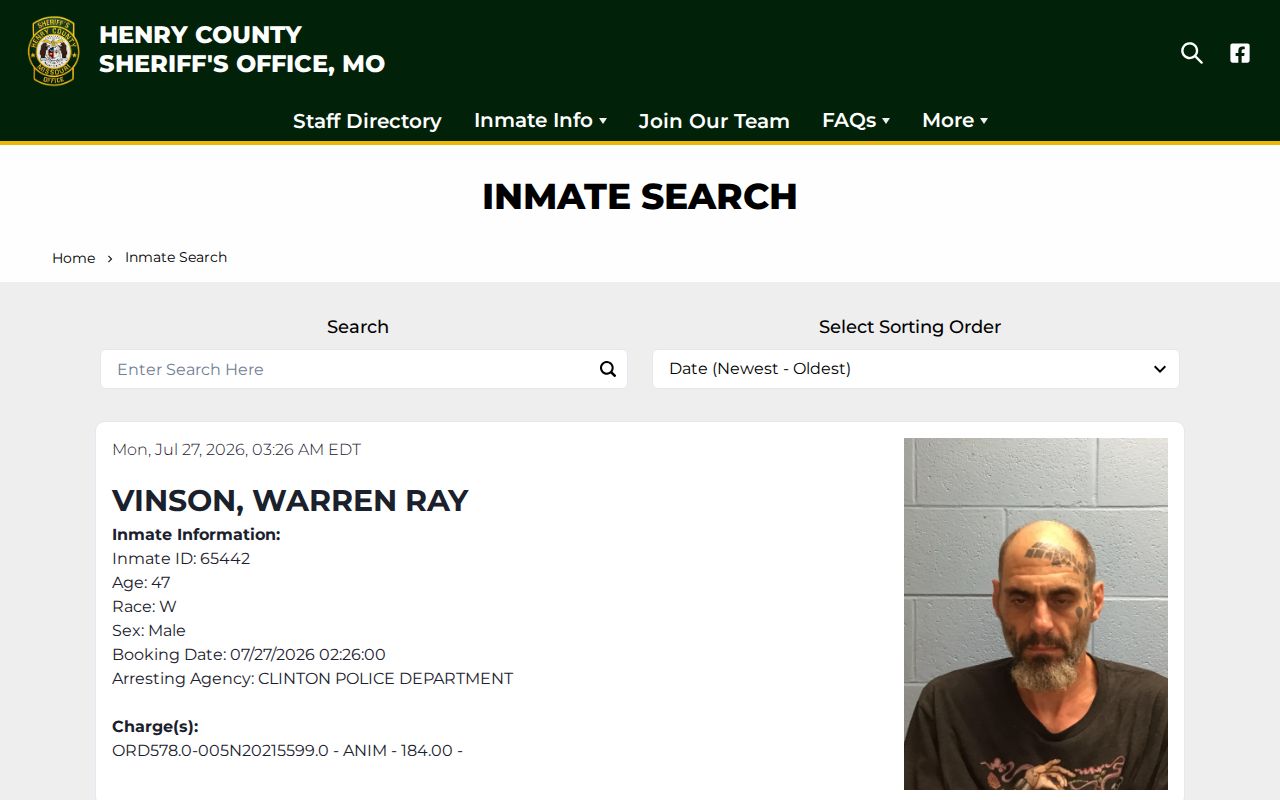 Henry County released inmate search current roster
