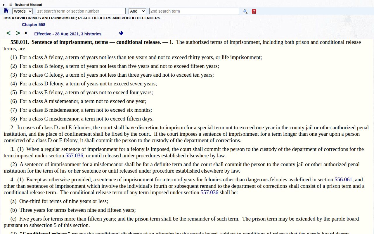 Henry County conditional release date statute in Missouri