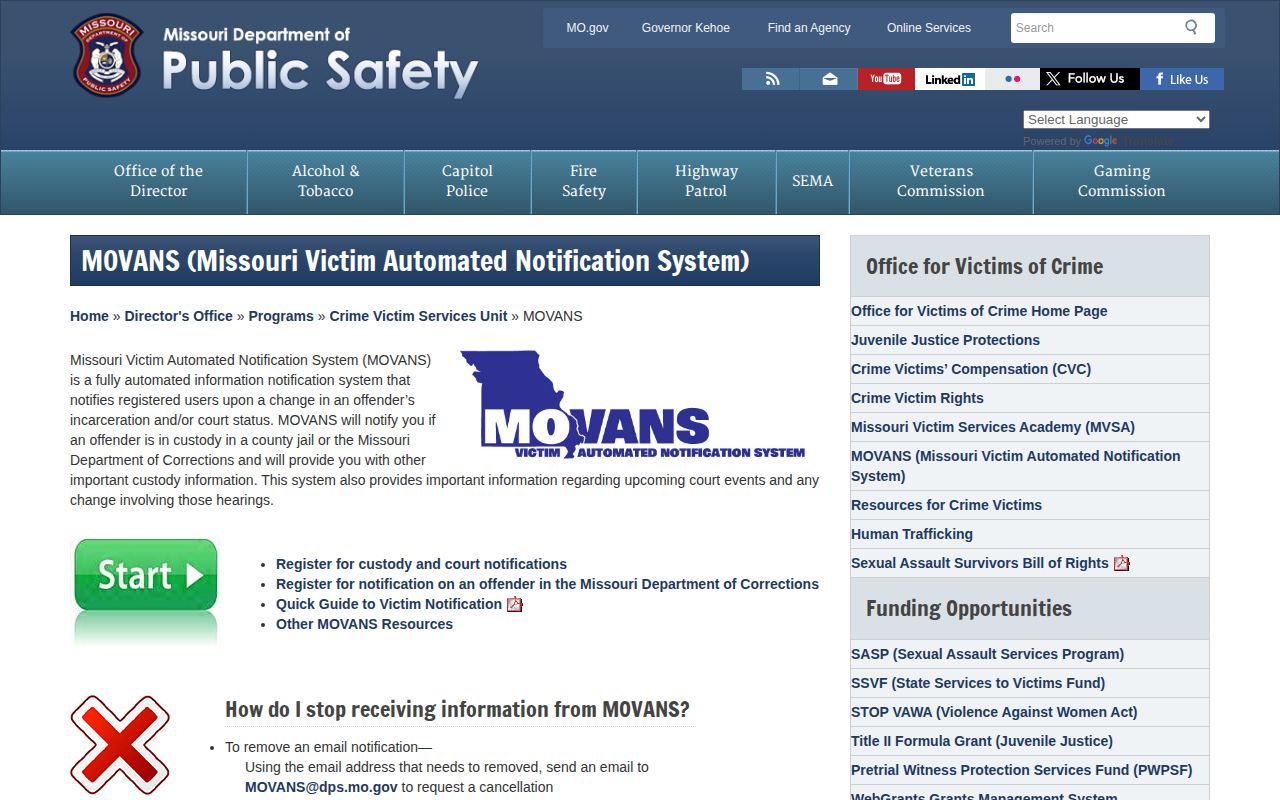 Henry County MOVANS VINELink inmate check and release notification overview